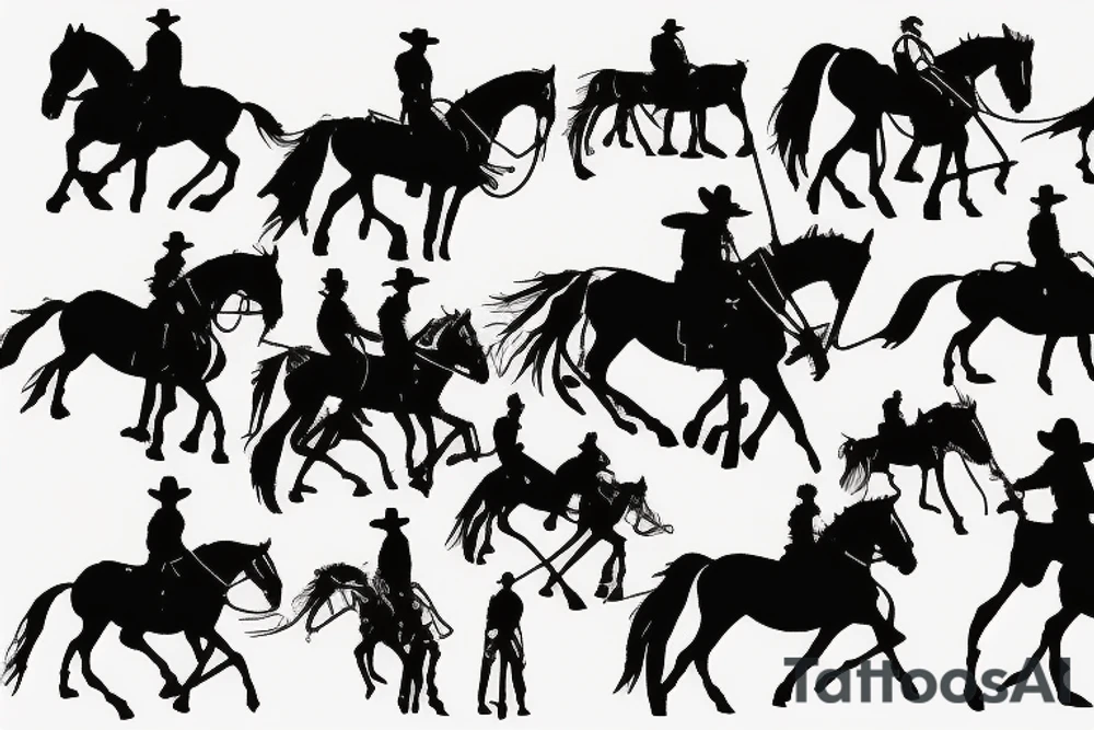 Cowboy on horse silhouette riding into sunset tattoo idea