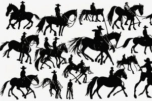 Cowboy on horse silhouette riding into sunset tattoo idea