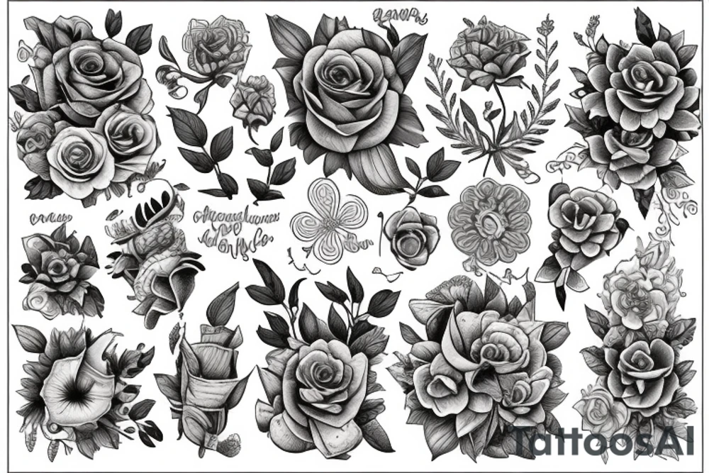Stack of Books and flowers tattoo idea