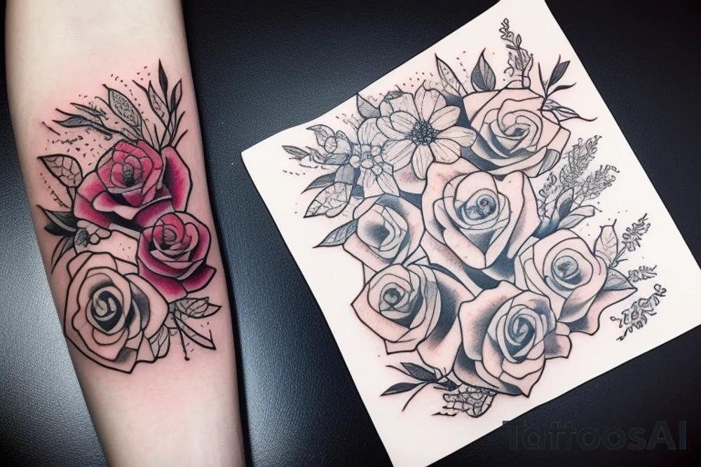 Stack of Books and flowers tattoo idea