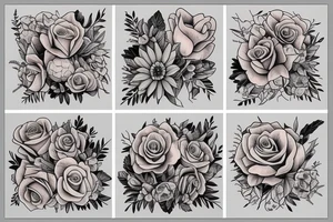 Stack of Books and flowers tattoo idea