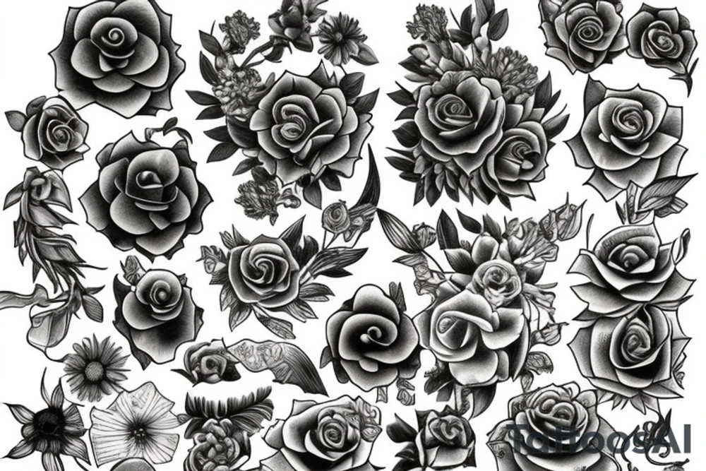 Stack of Books and flowers tattoo idea