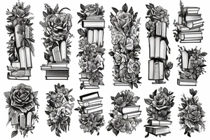 Tower of Books and flowers tattoo idea