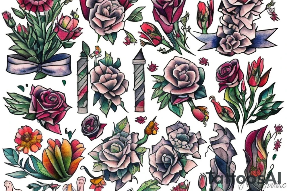 Tower of Books and flowers tattoo idea