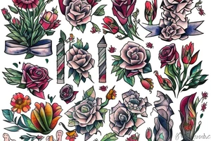 Tower of Books and flowers tattoo idea
