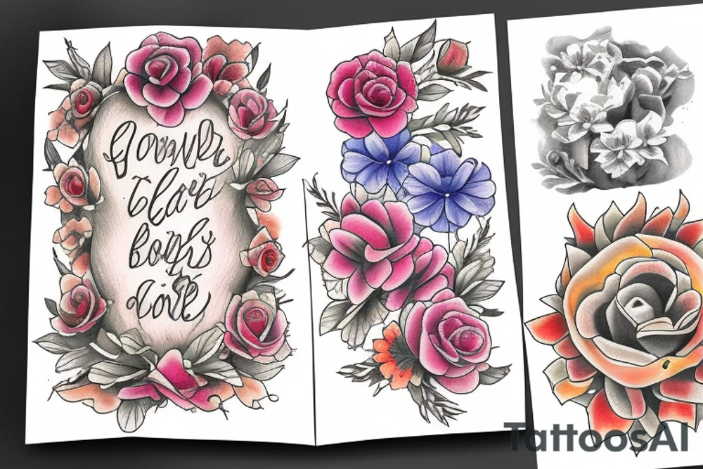 Stack of Books and flowers tattoo idea
