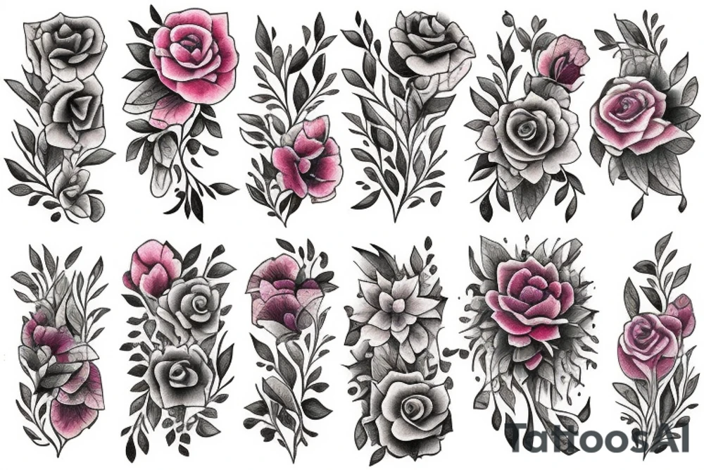 Stack of Books and flowers tattoo idea