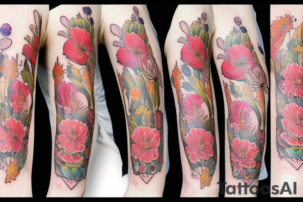 Stack of Books and flowers tattoo idea