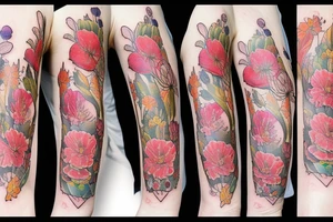 Stack of Books and flowers tattoo idea
