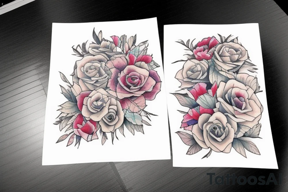 Stack of Books and flowers tattoo idea