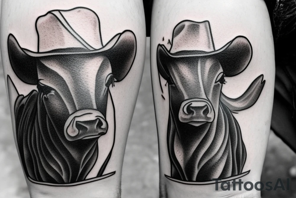 Cowboy looking down at baby calf with iron fence in the background tattoo idea