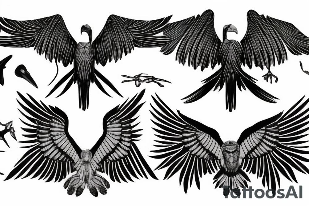 A statue of David with body fused into a vulture with squared off wings tattoo idea