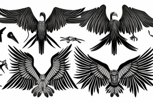 A statue of David with body fused into a vulture with squared off wings tattoo idea