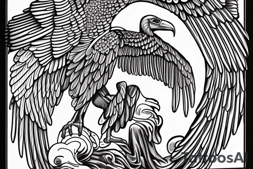 renaissance statue of David with body fused into a vulture with squared off wings, fine line, for forearm tattoo idea