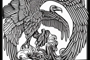 renaissance statue of David with body fused into a vulture with squared off wings, fine line, for forearm tattoo idea