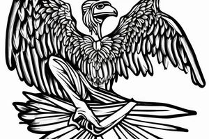 renaissance statue of David with body fused into a vulture with squared off wings, fine line, for forearm tattoo idea