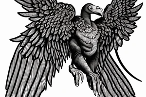 renaissance statue with body fused into a vulture with squared off wings, fine line, for forearm tattoo idea