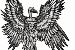 renaissance statue with body fused into a vulture with squared off wings, fine line, for forearm tattoo idea