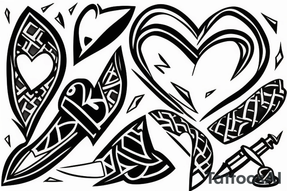 heart wrapped around kunai tattoo idea