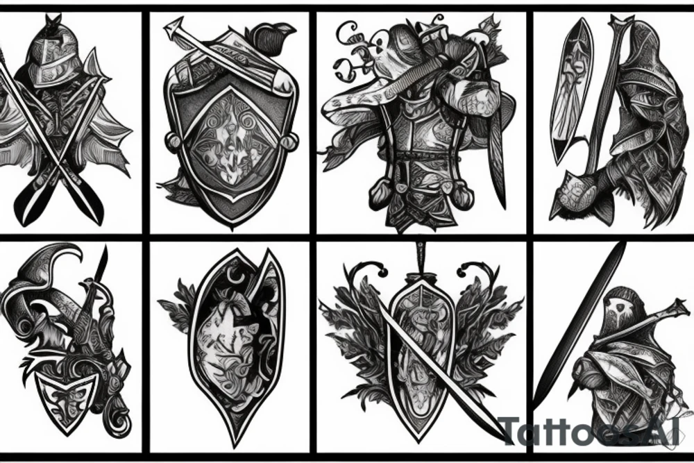 trial by knight with sword tattoo idea