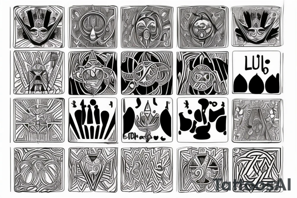 Leo, "LUC", ambigram, op art, pentimento, spiritual, elements, The Magician, Tarot tattoo idea