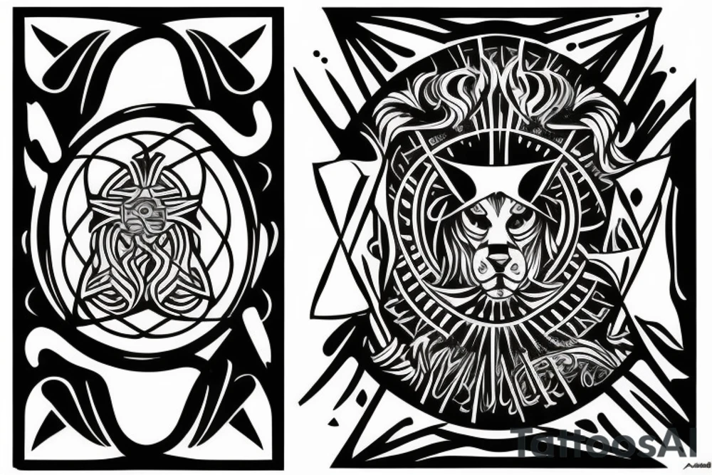 Leo, "LUC", ambigram, op art, pentimento, spiritual, elements, The Magician, Tarot tattoo idea