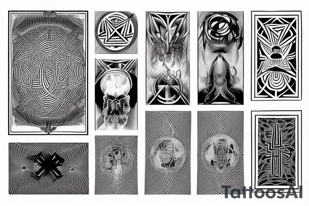 Leo, op art, pentimento, spiritual, elements, The Magician, Tarot tattoo idea