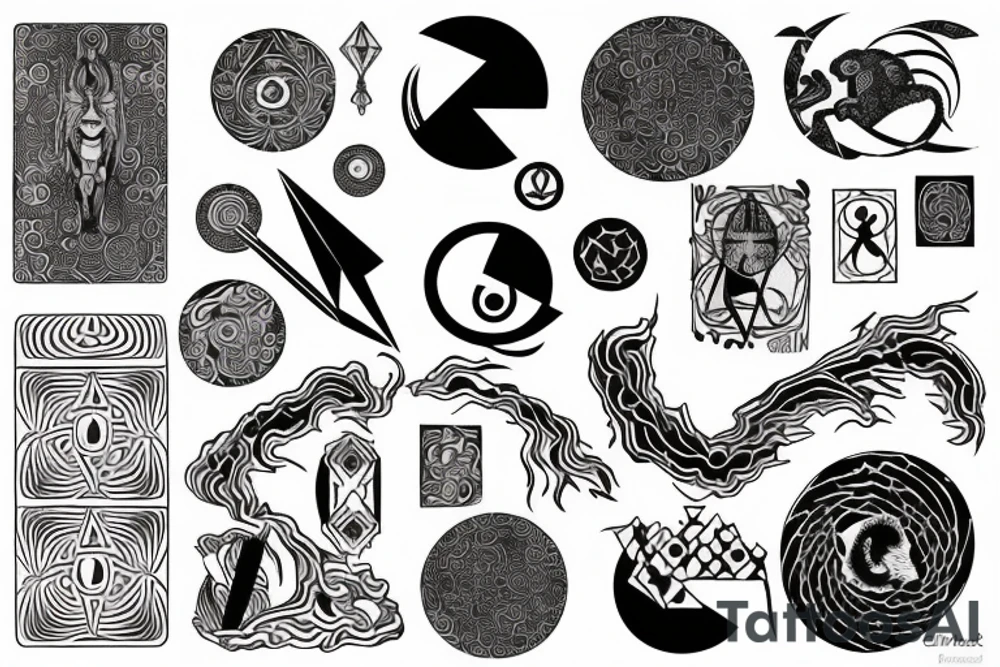 Leo, op art, pentimento, spiritual, elements, The Magician, Tarot tattoo idea