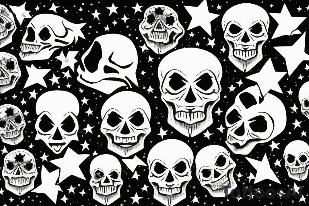 skull with stars instead of eyes in smoke tattoo idea