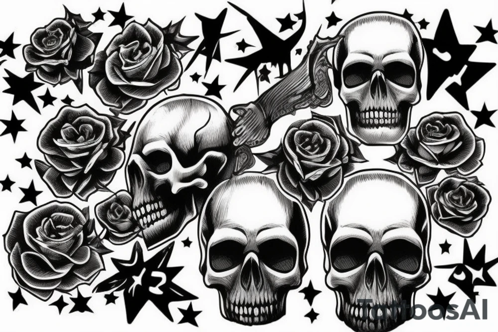 skull with stars instead of eyes in smoke tattoo idea
