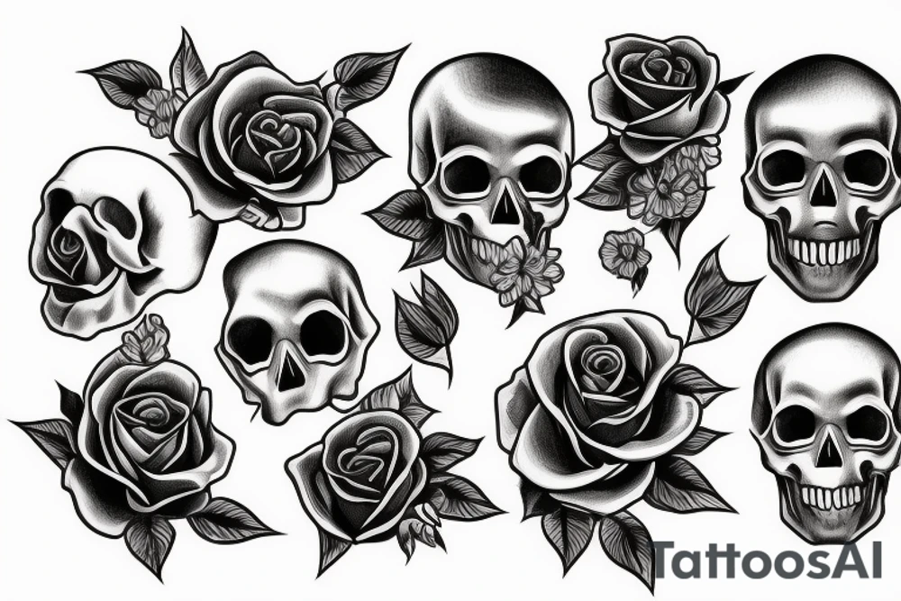 skull with sharp wire and roses tattoo idea