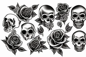 skull with sharp wire and roses tattoo idea
