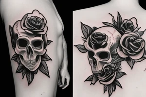 skull with sharp wire and roses tattoo idea
