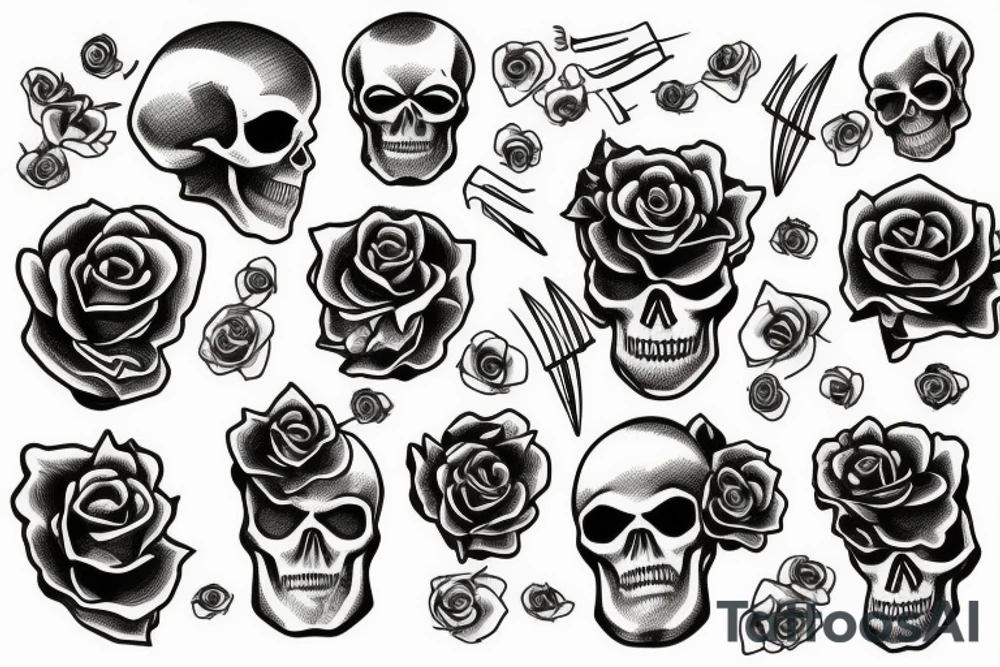 skull with sharp wire and roses tattoo idea