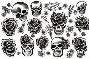 skull with sharp wire and roses tattoo idea