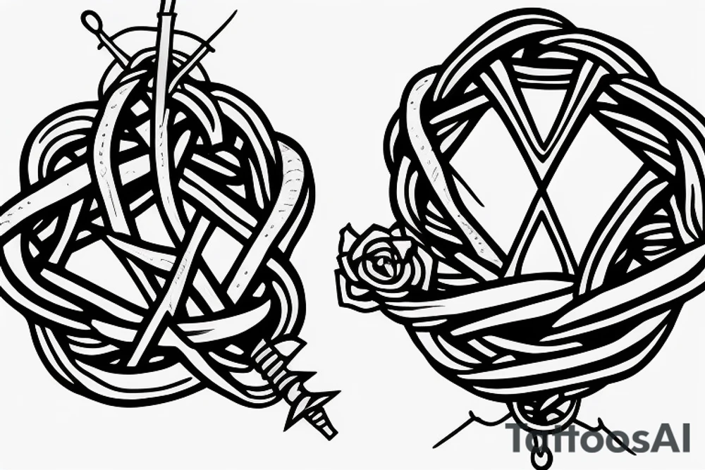 three swords entwined with a rope with shims tattoo idea