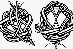 three swords entwined with a rope with shims tattoo idea