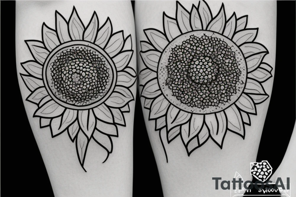 sunflower with small flowers, and a geometric pattern in the background tattoo idea