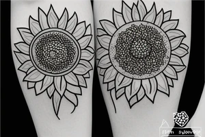 sunflower with small flowers, and a geometric pattern in the background tattoo idea