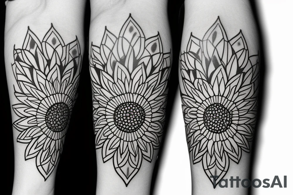 sunflower with small flowers, and a geometric pattern in the background tattoo idea