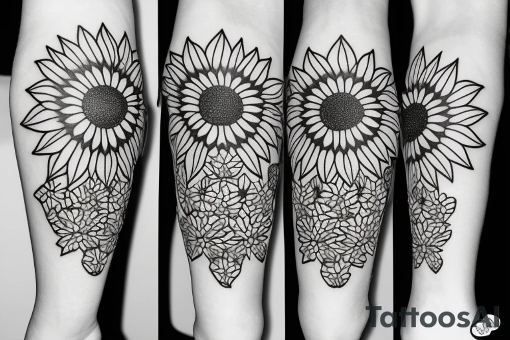 sunflower with small flowers, and a geometric pattern in the background tattoo idea sunflower with small flowers, and a geometric pattern in the background tattoo idea