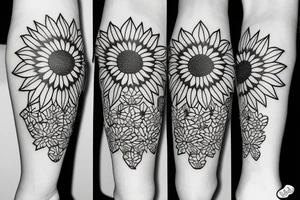 sunflower with small flowers, and a geometric pattern in the background tattoo idea