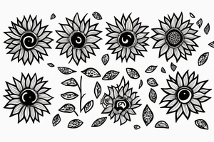 sunflower with small flowers, and a geometric pattern in the background tattoo idea
