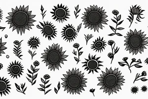 sunflower with small flowers, and a geometric pattern in the background tattoo idea