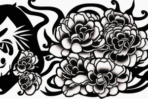 Japanese demon face with peonies tattoo idea