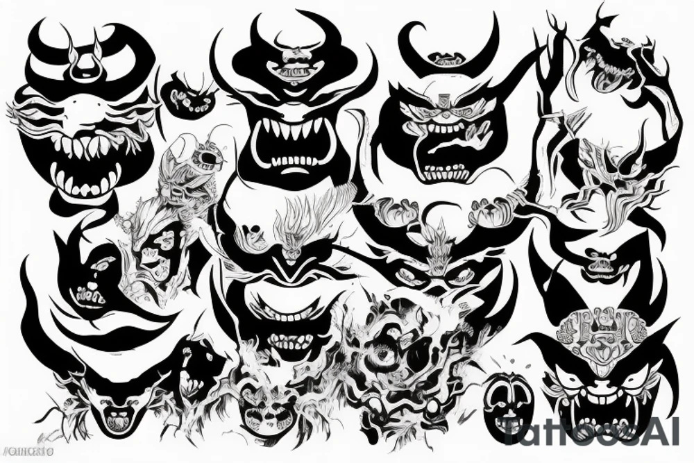 Japanese demon face tattoo idea