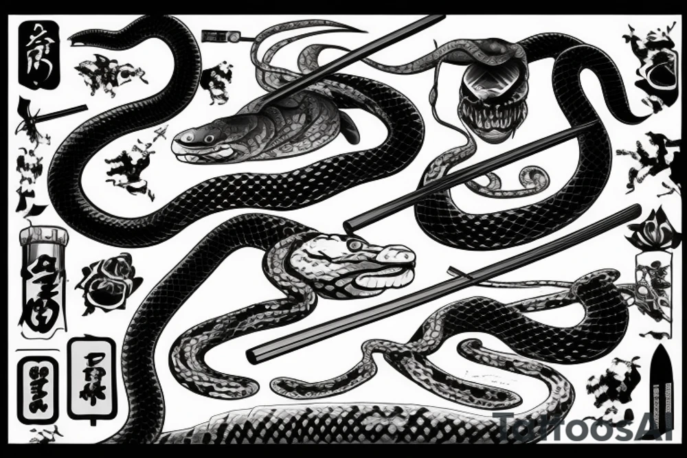 katana with snake angry tattoo idea