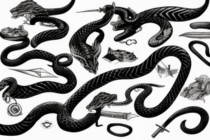 Serpent enroulé autour d’un katana tattoo idea