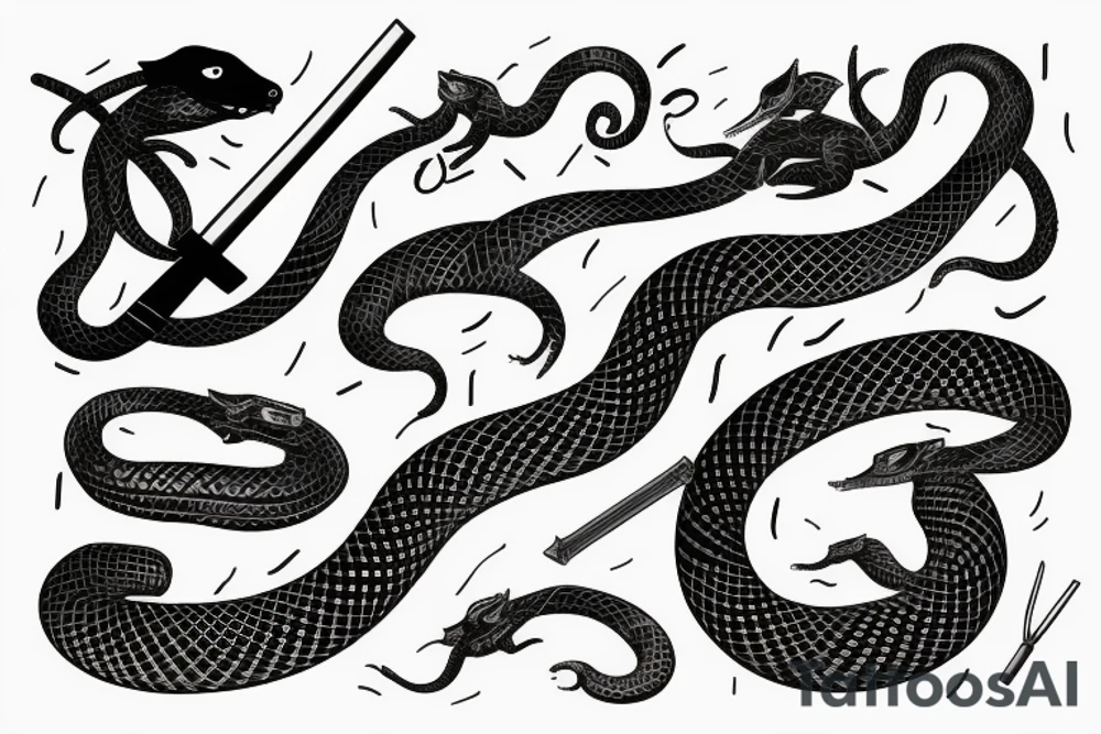 Serpent enroulé autour d’un katana avant bras tattoo idea