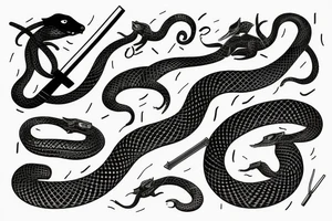 Serpent enroulé autour d’un katana avant bras tattoo idea